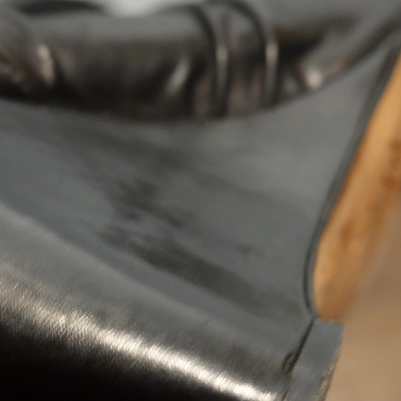 JEAN-MICHEL CAZABAT Rouched Black Leather Open-toe Wedge Shoe Bootie, size 38 - Picture 10 of 12